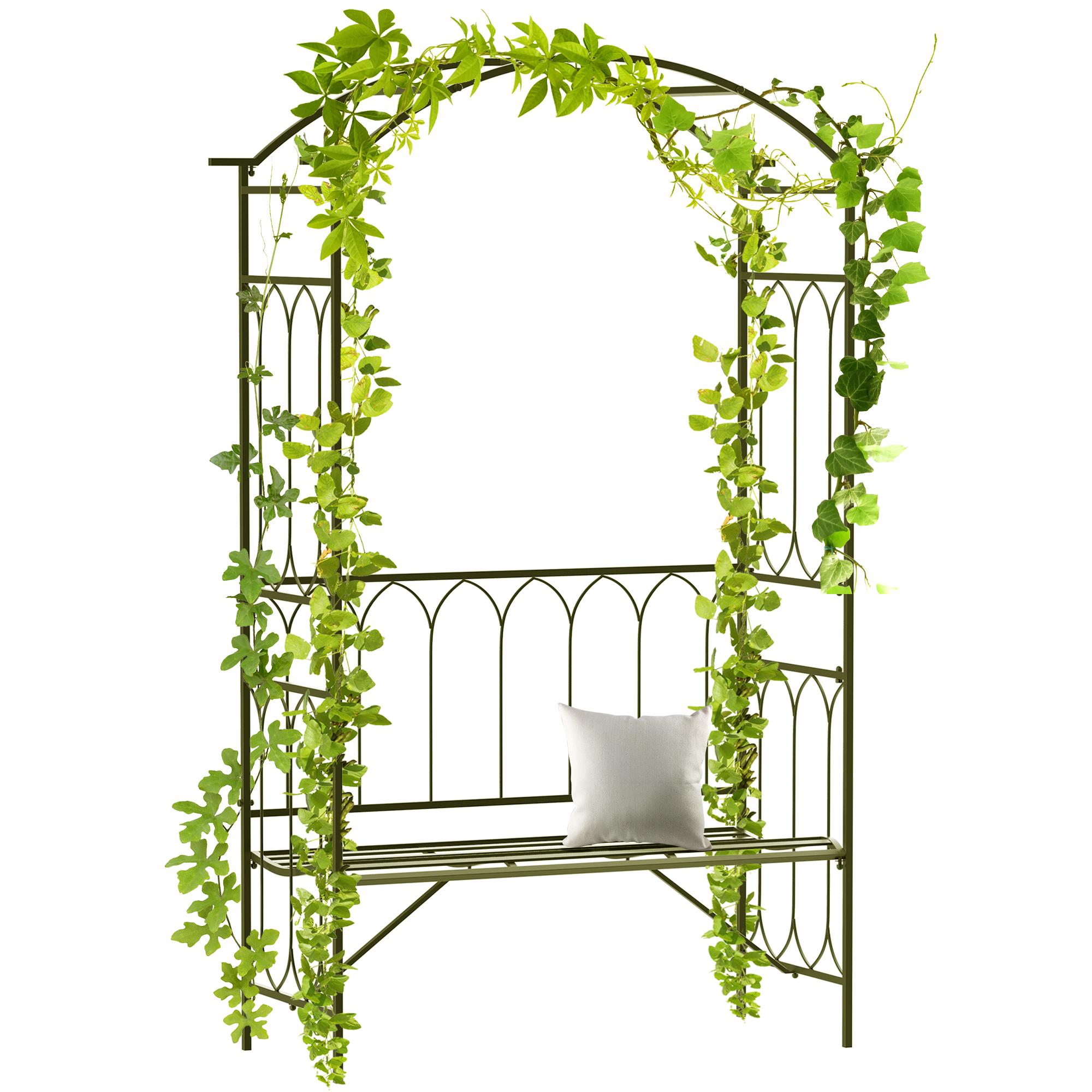 Metal Trellis Arbor Arch for Climbing Plants with Garden Bench, Grow Grapes & Vines, Patio Decor & 2-Person Outdoor Steel Decorative Seating, 484 lbs. Weight Capacity, Black
