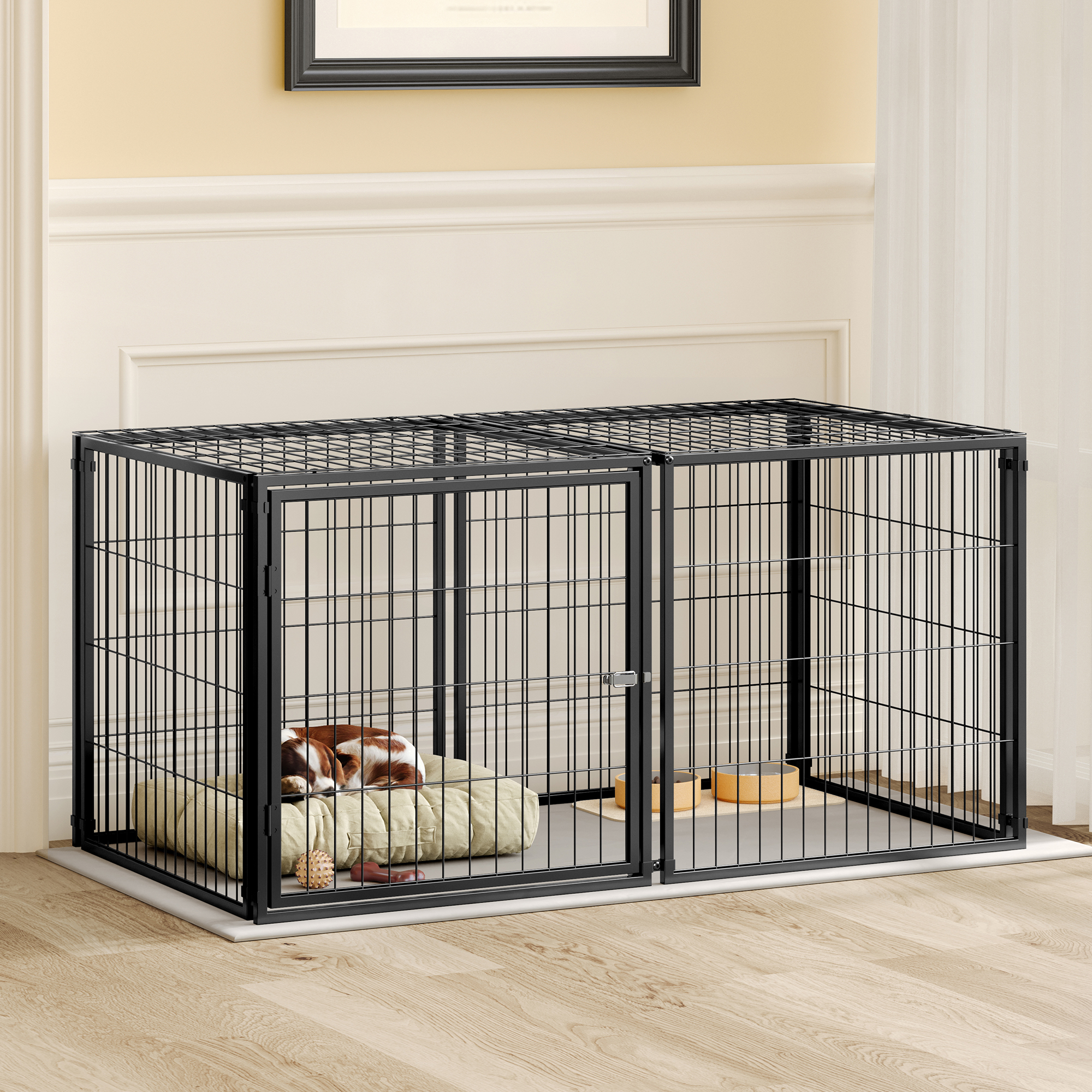 Large Dog Cage 48" Dog Kennel for Medium Dogs Puppy Dog Playpen with Top, Pet Cage, Indoor, Black 48"L x 26,3"W x 23,8"H