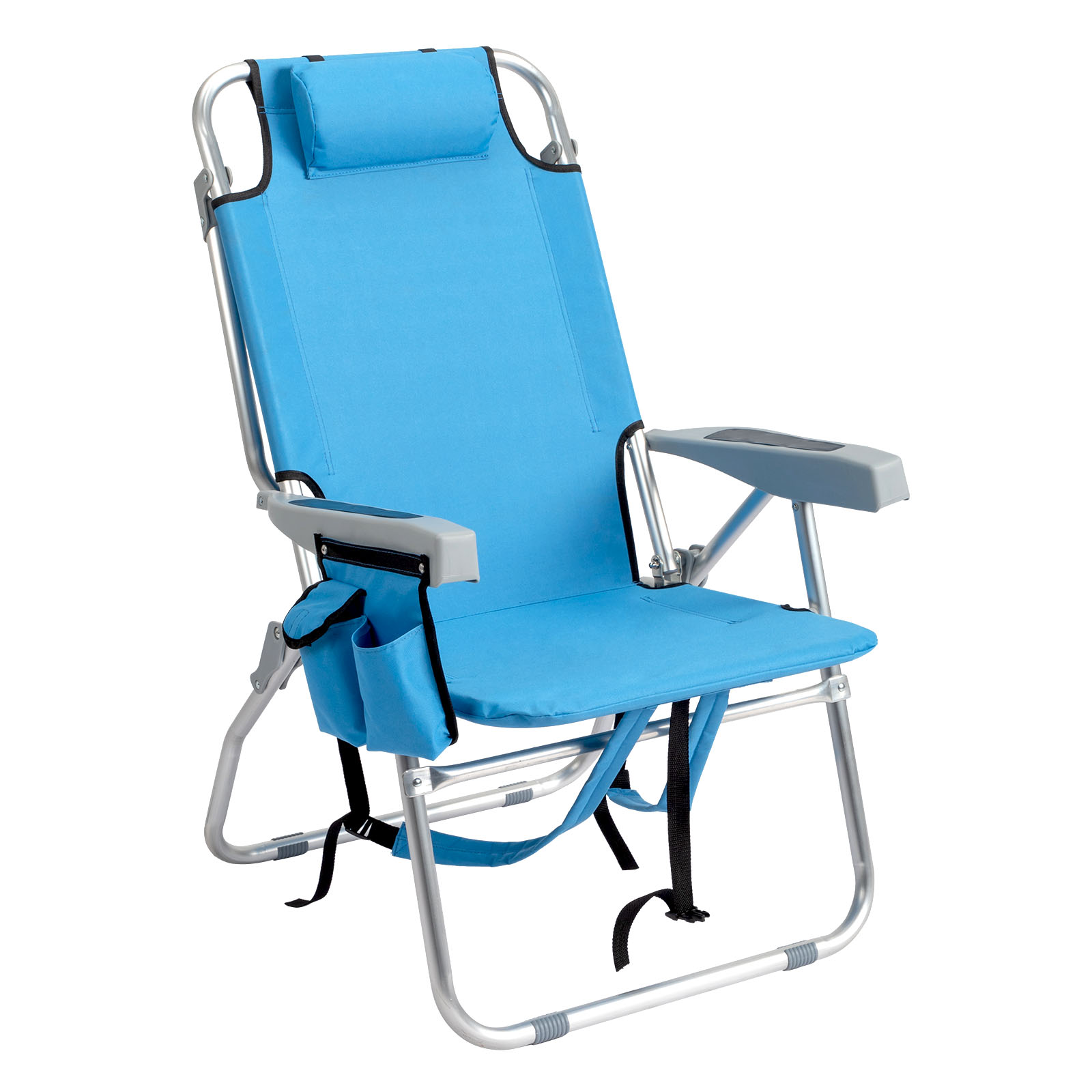 【Same Code：41678781】63*70*99cm Heightened Oxford Cloth Silver White Aluminum Tube Bearing 100kg Beach Chair Blue