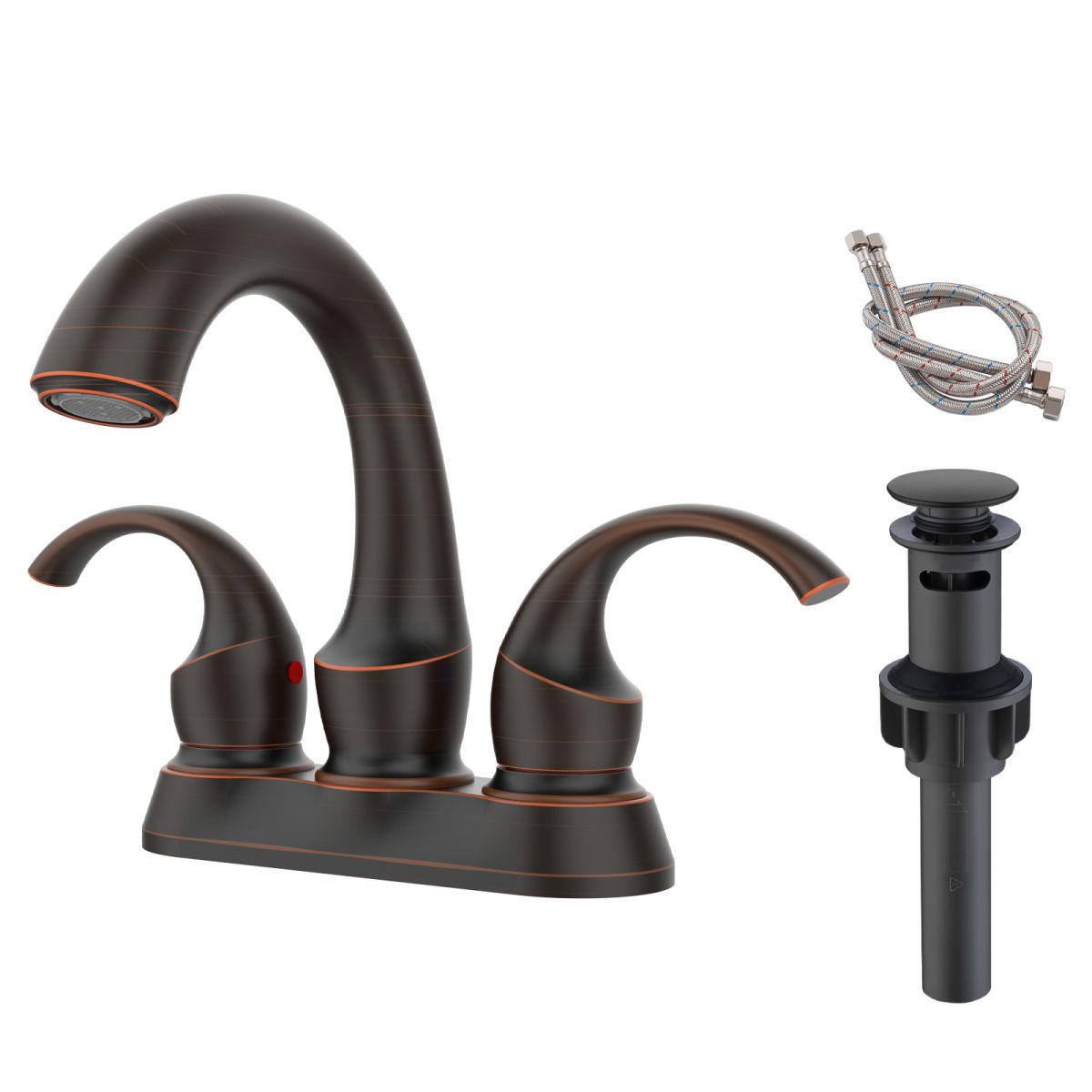 Bathroom Faucet 2-Handle Oil Rubbed Bronze with Aerator, Swan Style 4-inch Centerset Vanity Sink with Pop-Up Drain and Supply Hoses[Unable ship on weekends, TK/TEMU only for pickup, only TX10643 warehouse supports GOFO]