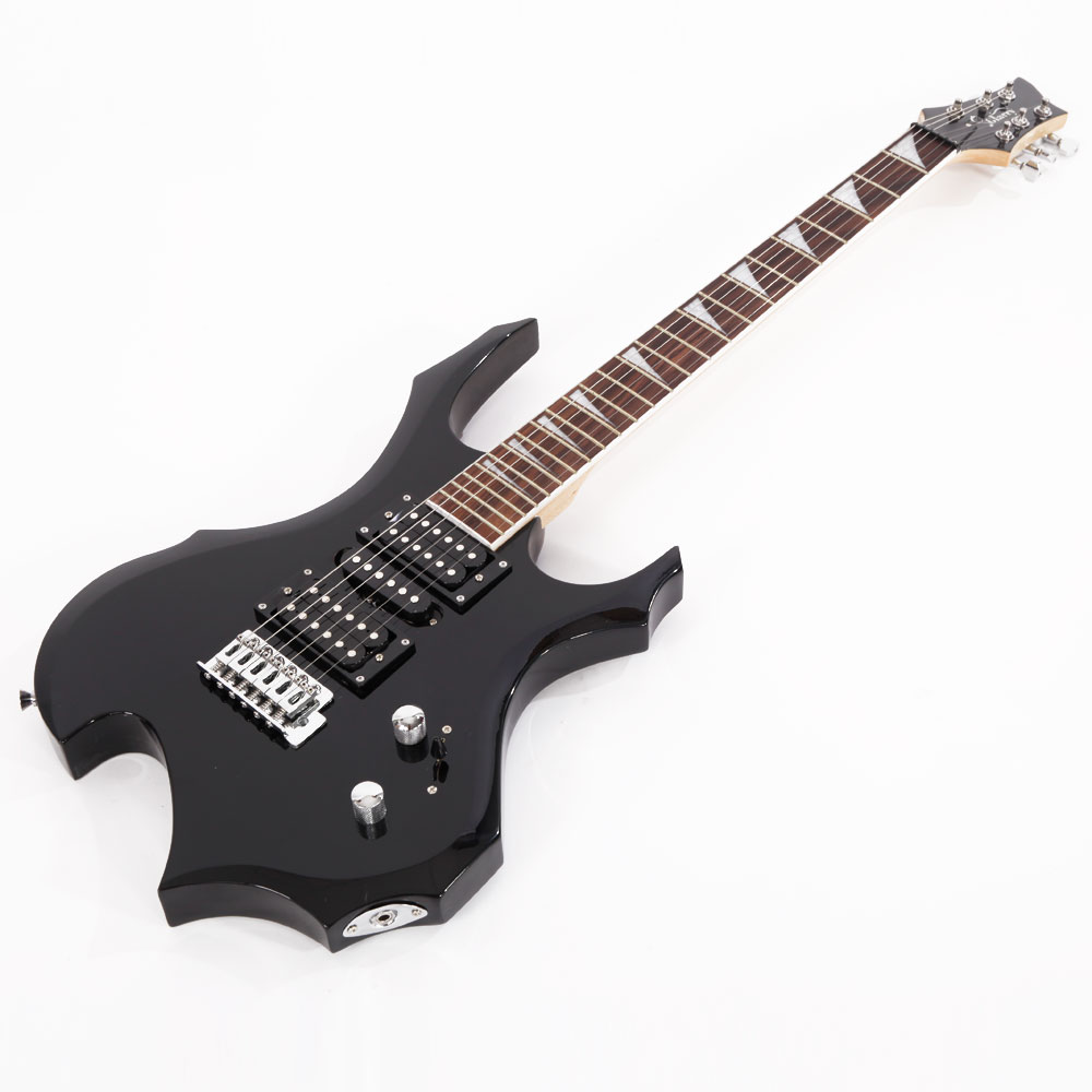 Flame Electric Guitar HSH Pickup Shaped Electric Guitar Pack Strap Picks Shake Cable Wrench Tool Black