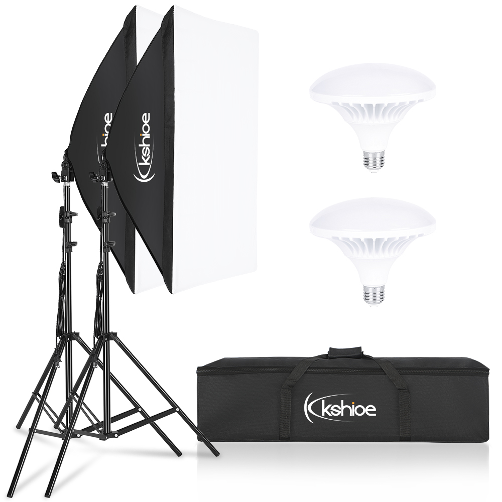Softbox Lighting Kit, Photo Equipment Studio Softbox 20" x 27", with E27 Socket and 2x5500K Instant Brightness Energy Saving Lighting Bulbs